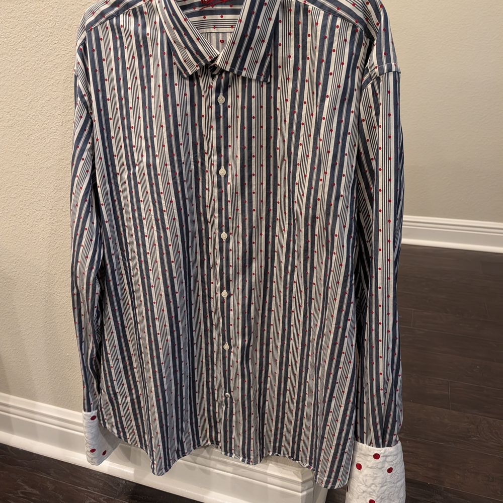 Robert Graham Men's Striped Business Shirt - Blue, White, Red
